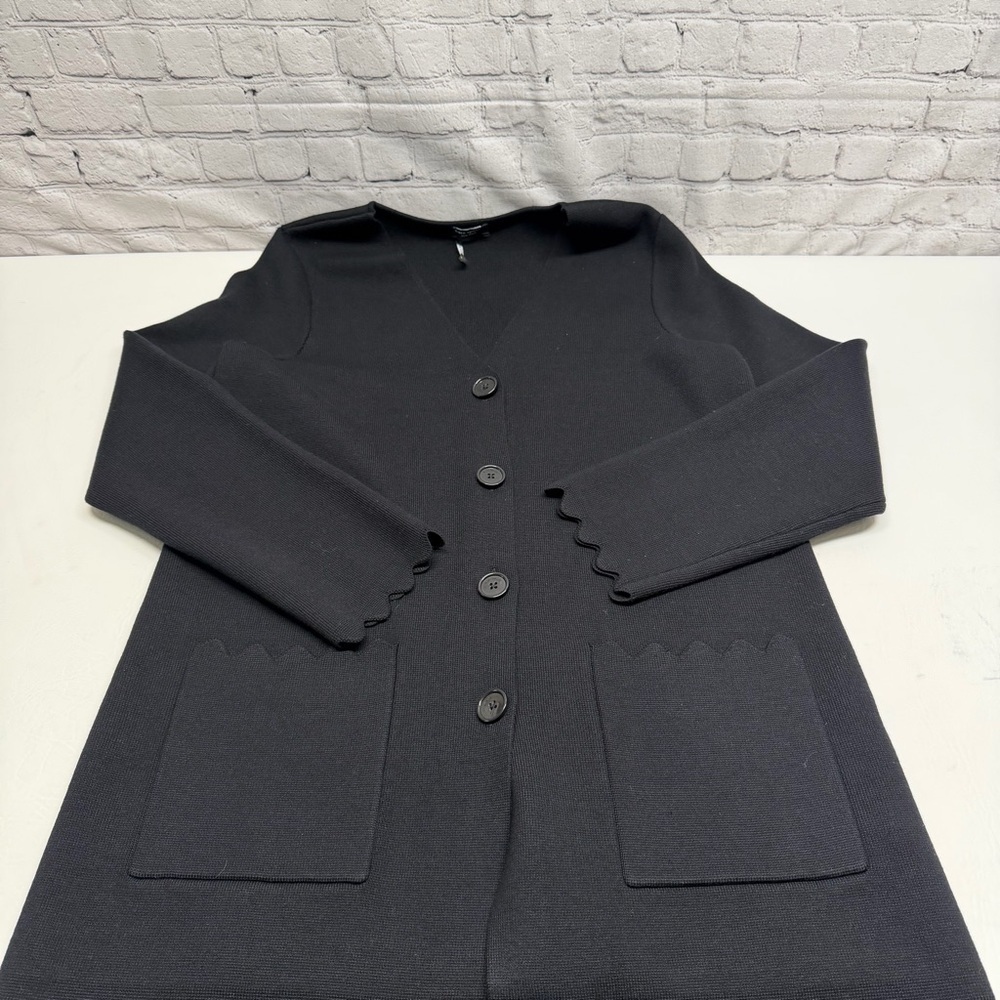 Kate Spade scalloped Black Knit sweater blazer size M